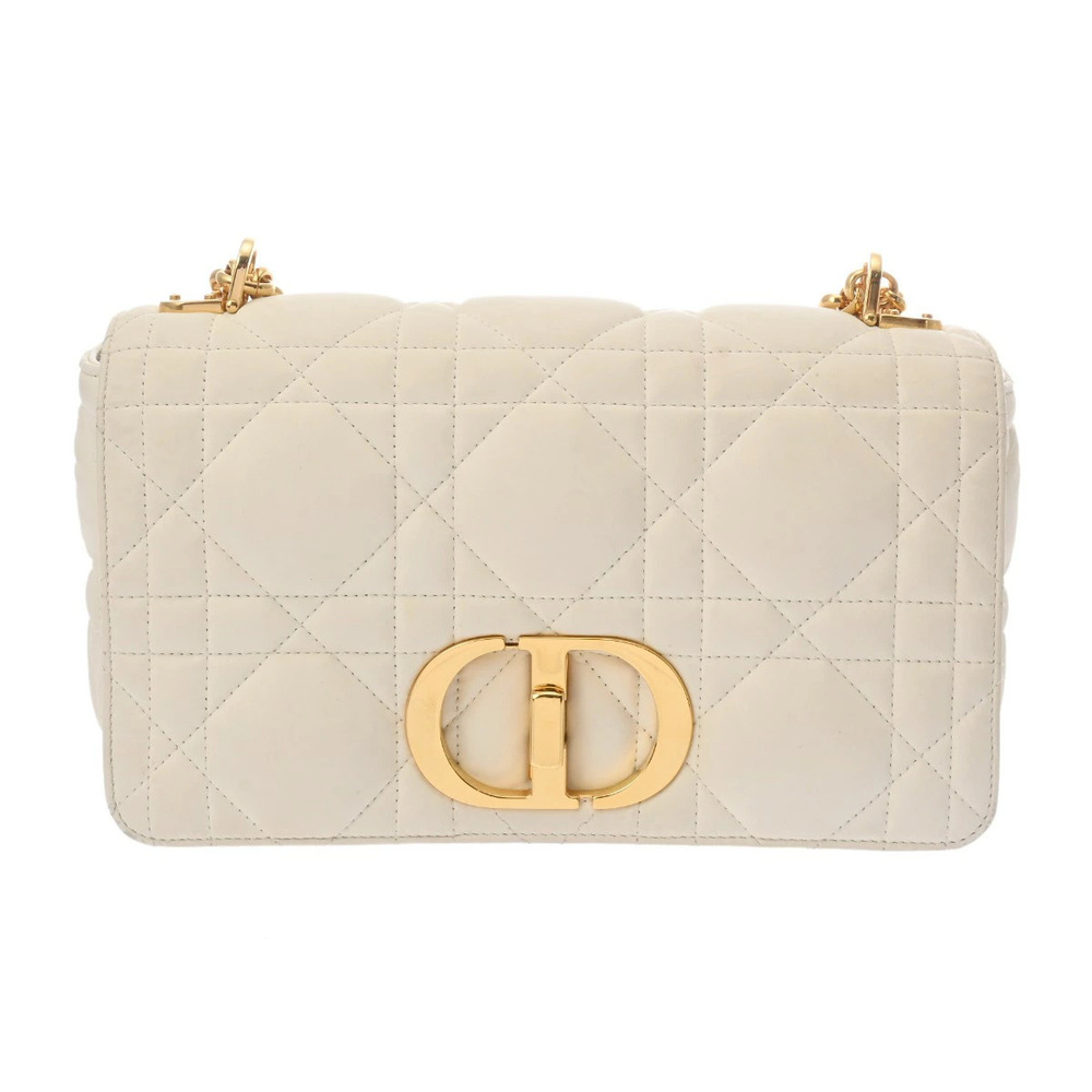 CHRISTIAN DIOR CARO Chain Shoulder Bag White Leather